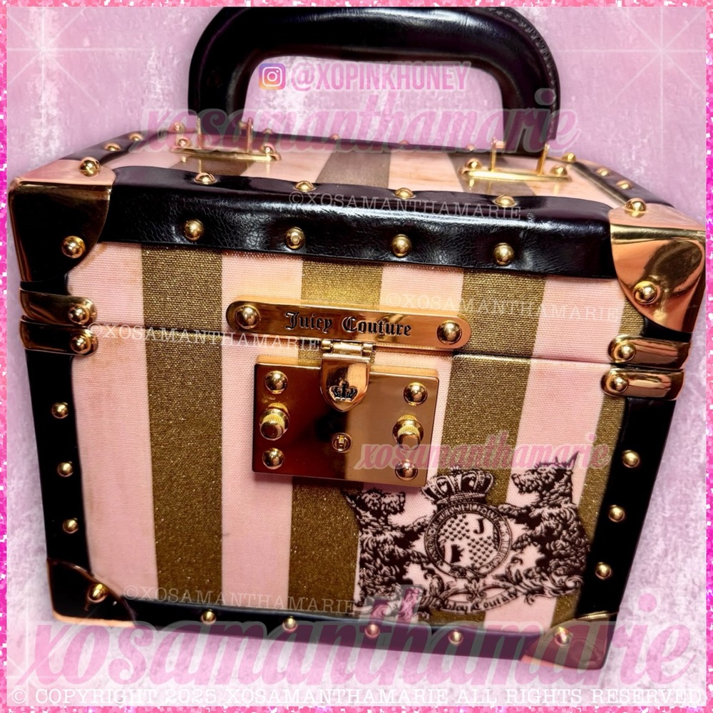 VERY RARE Juicy Couture Pink and Gold Striped Cosmetic Case
